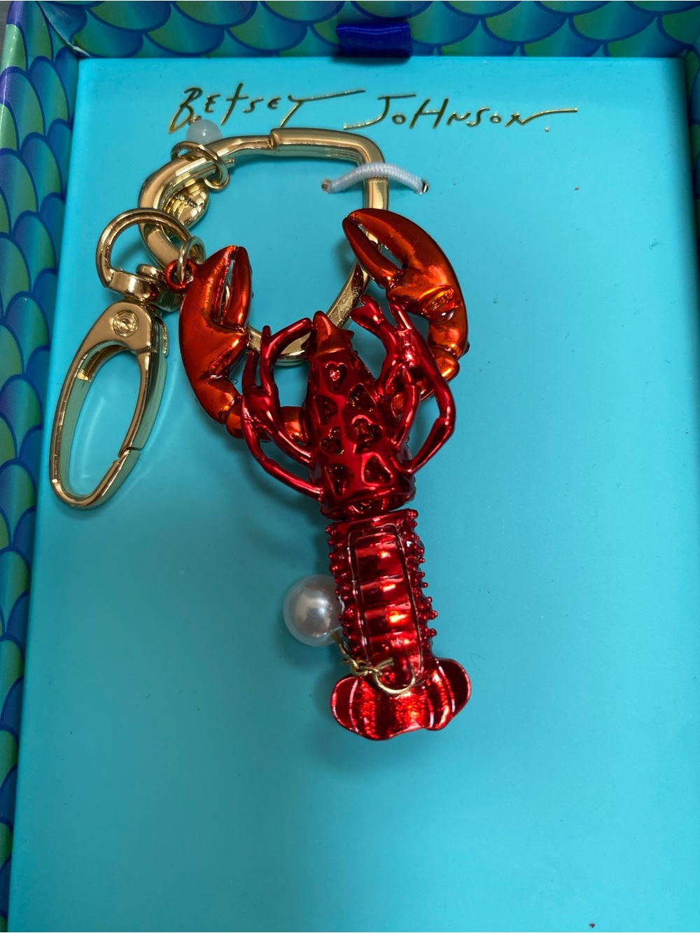 Betsey Johnson Red Crystal GlitterLobster Keychain NIB with Pearl Accent, gold - Picture 8 of 12
